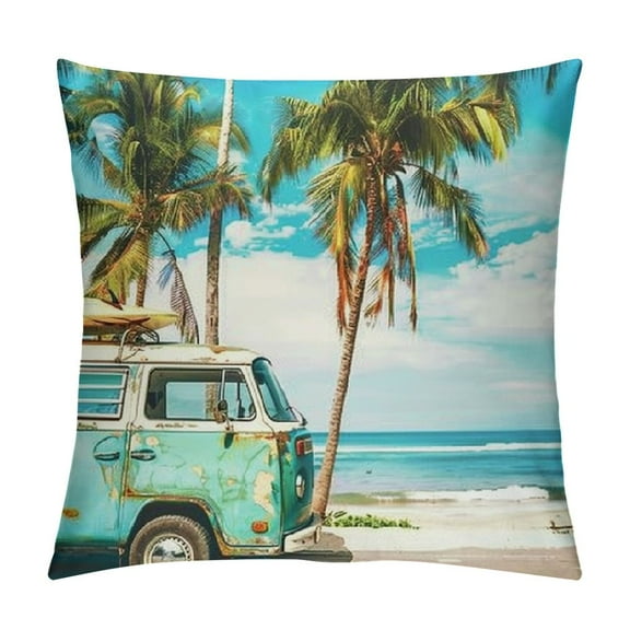 Autua Palm Trees Surfboard Beach Graphic Decorative Cushion Throw Pillow Cover for Home Living Room Sofa Bedroom Car Couch, Summer Pillow Covers 1PC 12x12in