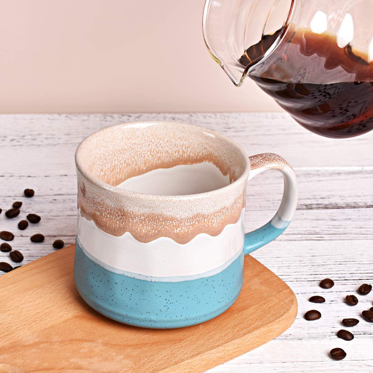 Bosmarlin Large Ceramic Coffee Mug, Big Tea Cup, 7 Colors to Choose, 21 oz, Dishwasher and Microwave Safe, 1 Pcs (Blue&White)