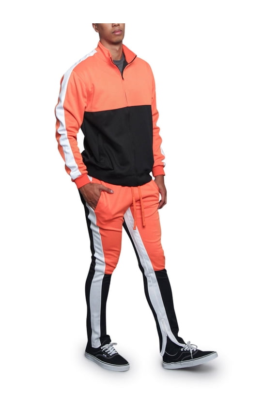Men's Tri-Colored Track Suit Set ST5010-523 - Orange - Large