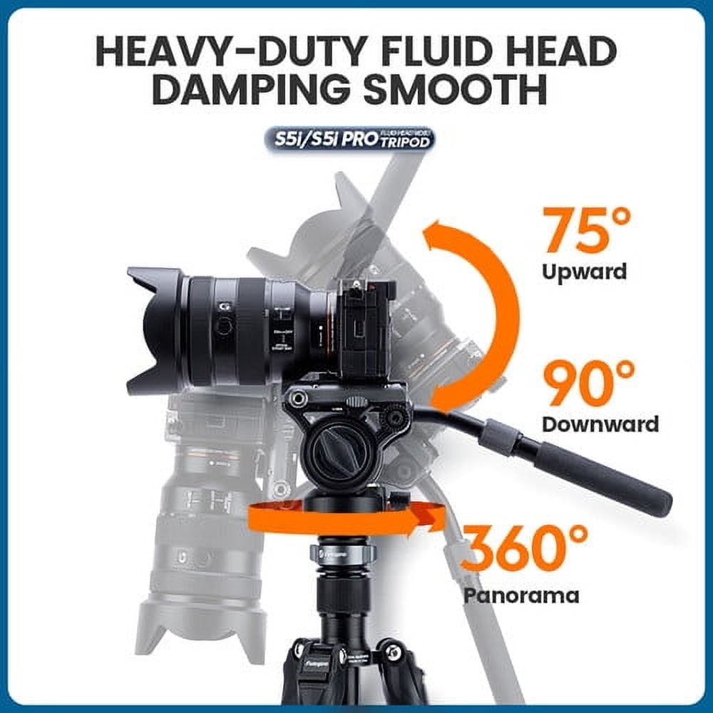 Fotopro 64-inch Aluminum Tripod for Camera, Heavy-Duty Video Tripod Stand with Quick Leveling Base, 1/4” and 3/8” Universal QR Plate, S5i Pro
