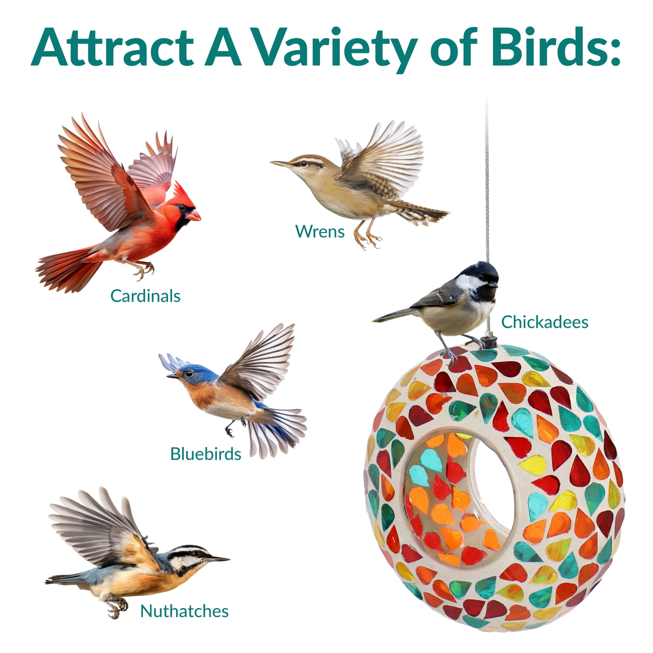 Sunnydaze Decor Mosaic Fly-Through Hanging Bird Feeder 1 Cup