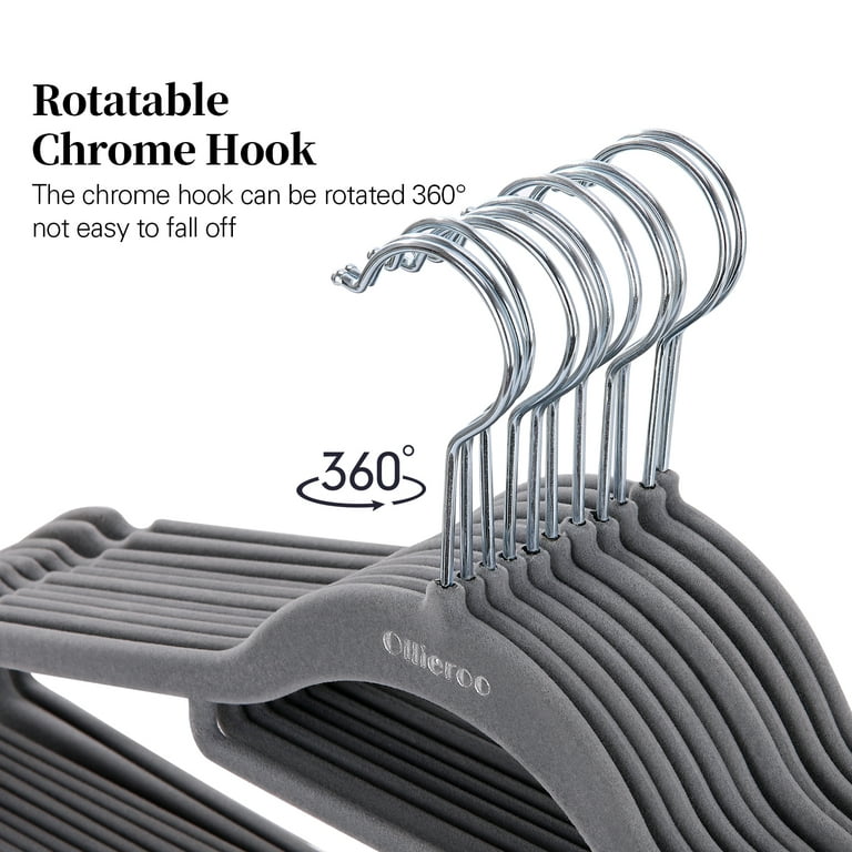 Ollieroo 50 Pack Velvet Hangers,Gray Clothing Hangers,Non-Slip and Durable  Coat Hangers,Heavy Duty Hangers with 360 Degree Rotatable Hook 