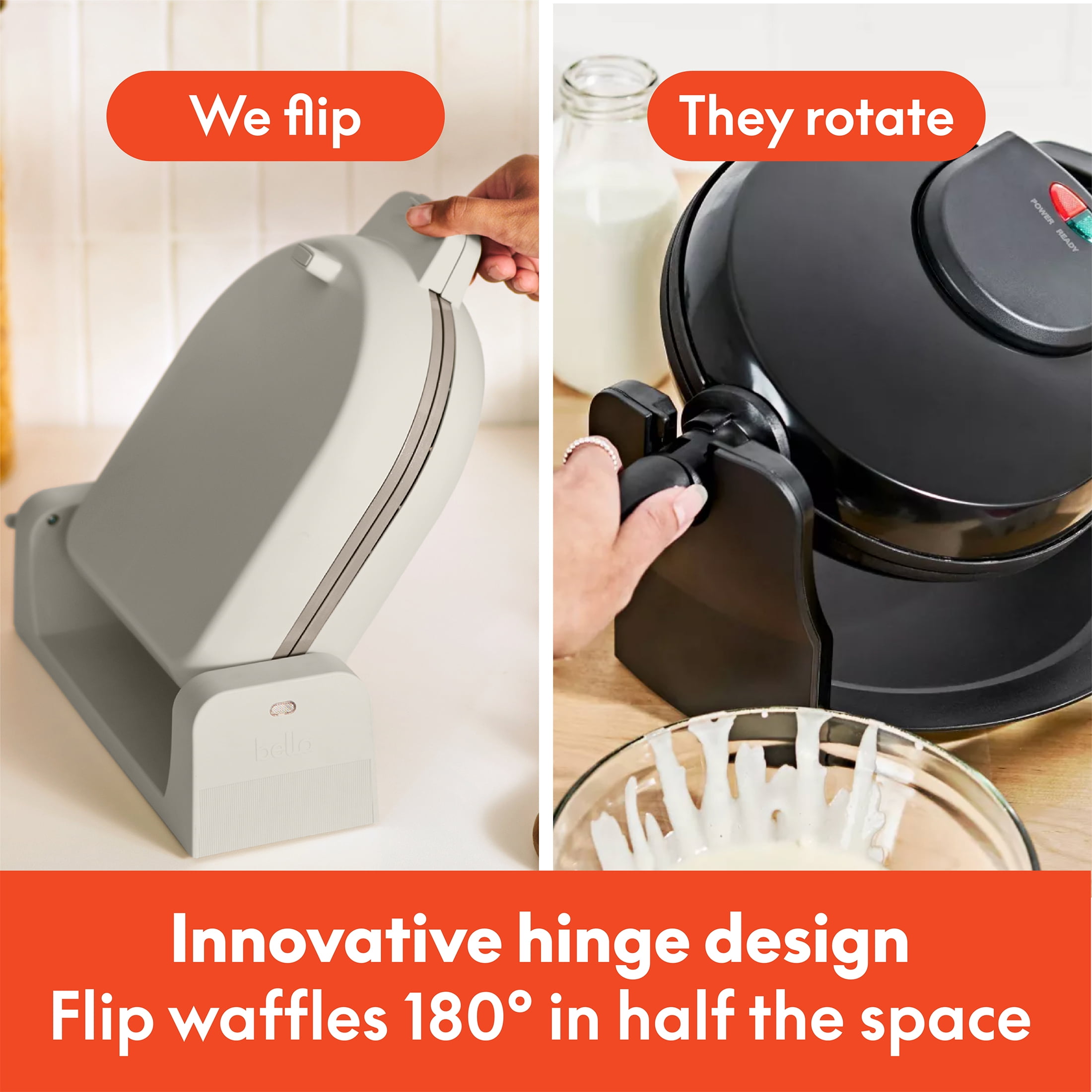 bella Flip-n-Store Belgian Waffle Maker with EverGood™ Ceramic Nonstick Coating, Power Indicator Light & Cool-Touch Handle, Oatmilk