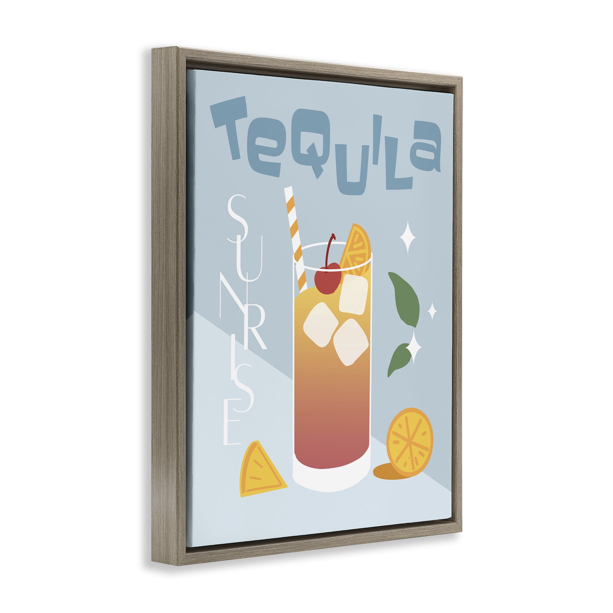 Stupell Industries Tequila Sunrise Typography Food & Beverage Painting Brown Floater Framed Canvas Art Print Wall Art, 17 x 21