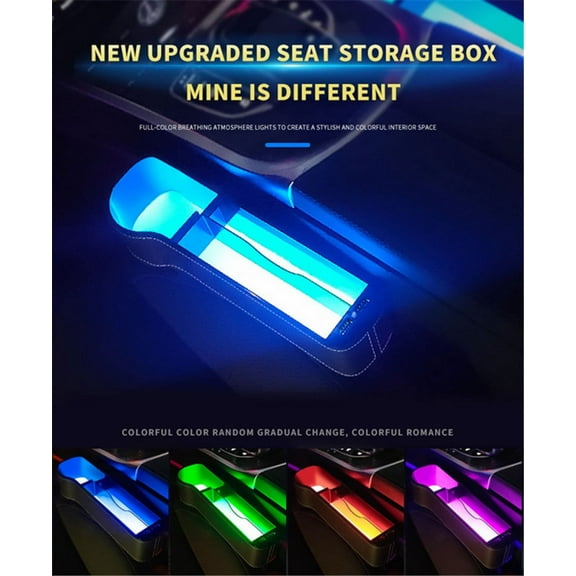 Phyun 7Colors Led Atmosphere Light Car Seat Crevice Storage Box Dual Usb Charging Port Seat Box Stowing Tidying Cup Card Phone Holder Accessories Left Side