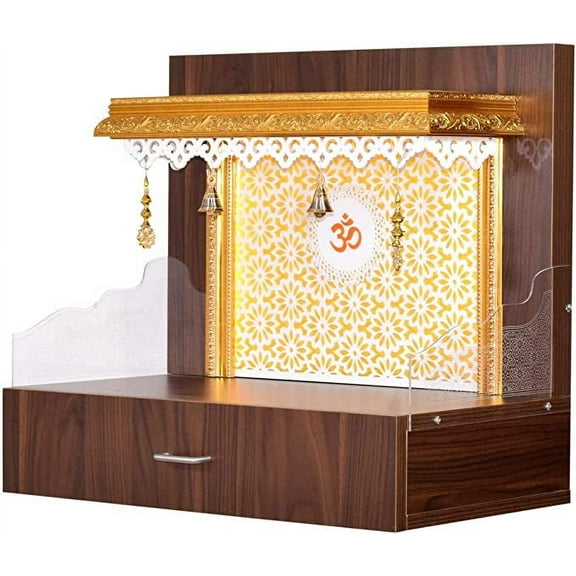 Designer Wooden Mandir for Home/Temple Home/Pooja Mandir with Lights Colour:-Brown, 21inch x 13inch x 24inch H xL x W