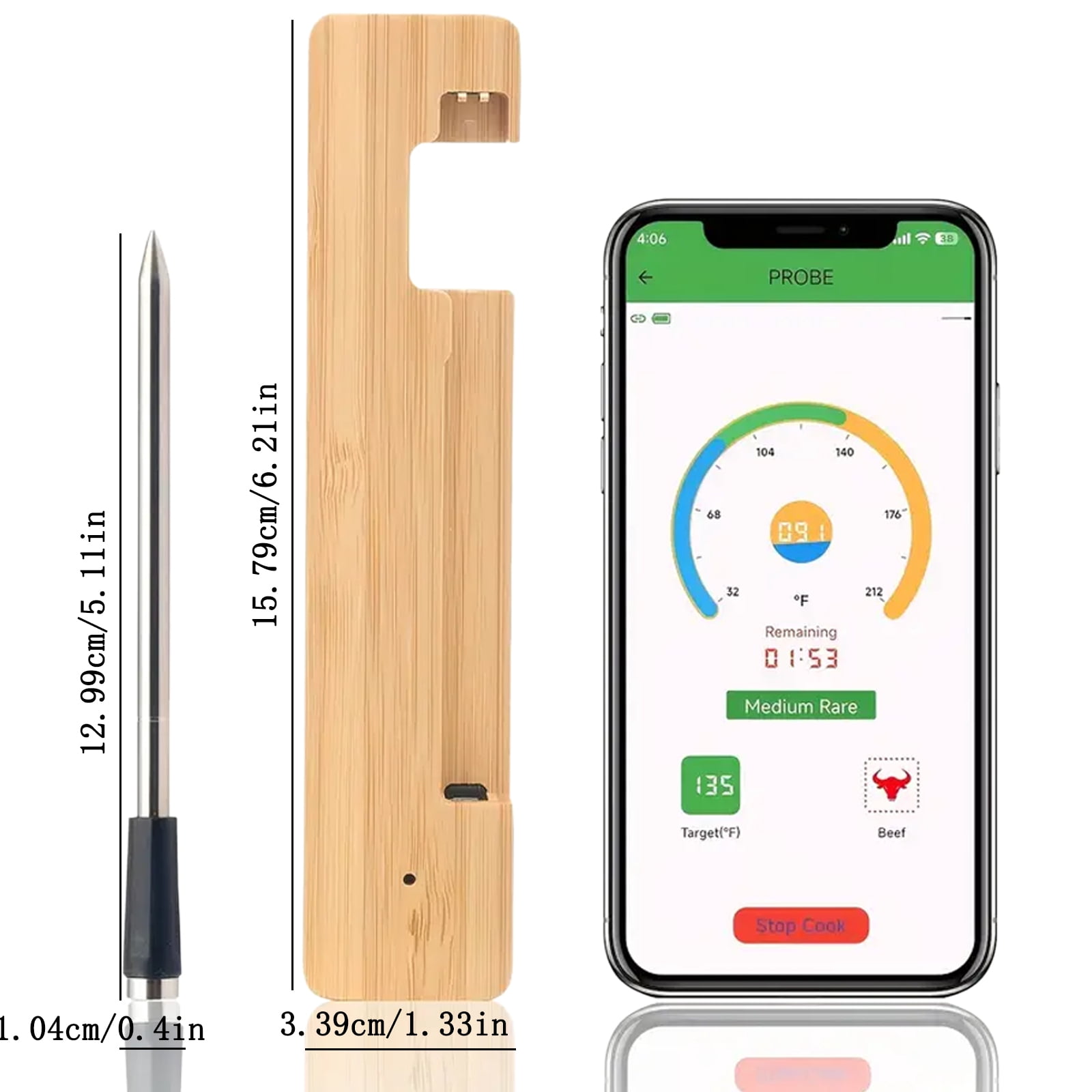 Wireless Digital Food Thermometer,Smart Bluetooth Meat Thermometer with App,656ft Remote Range,Grill Thermometer for Outdoor(Single Probe)
