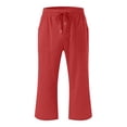 thumbnail image 4 of DeHolifer Girls Capris Pants Cotton Linen Elastic Drawstring Solid Color Loungewear Straight Leg Capris Pants with Pocket,7Years, 4 of 5