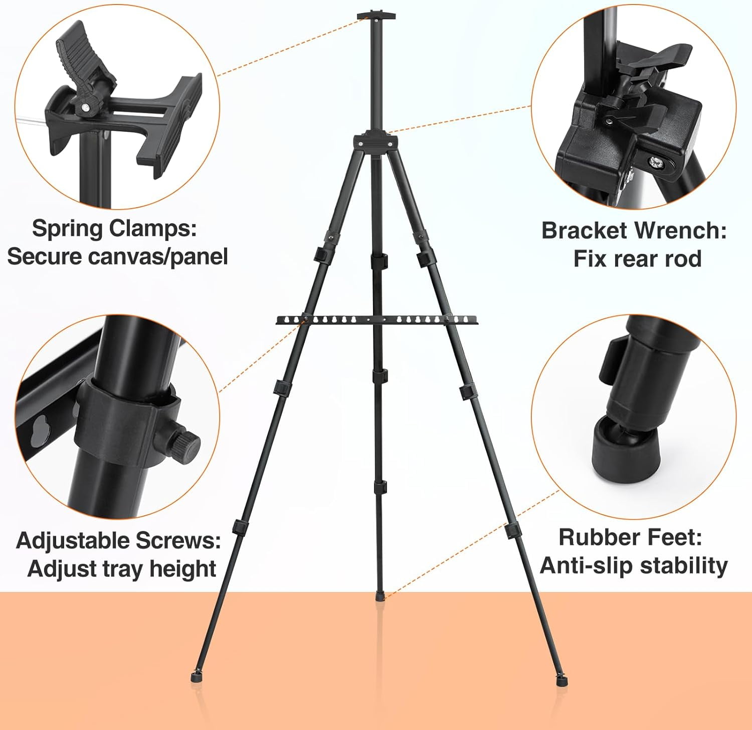 Easel Stand for Sign, Adjuastable Travel Art Canvas Holder with Portable Bag, Metal Tripod Poster Height from 17 to 66 inches, Black