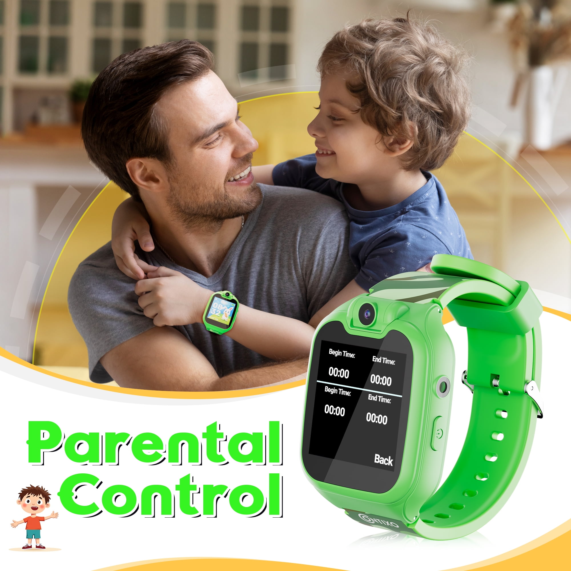 (2 pack) Contixo Kids Smart Watch with 1.54” HD Touch Screen, Kids Watch with 16 Educational Games and Rotating Camera, Green