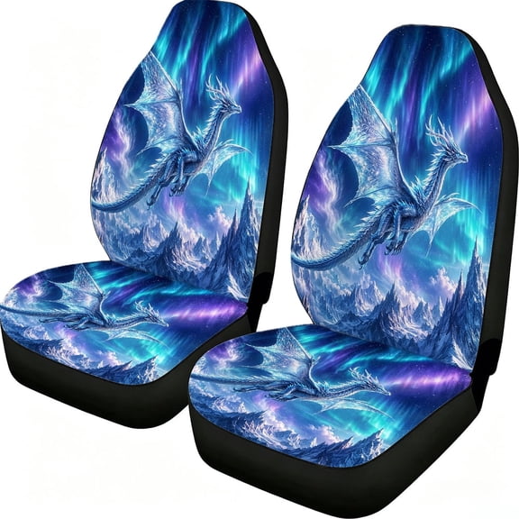 Verolix Flying Ice Dragon Car Seat Covers, 2-Piece Front Protectors in Breathable Mesh Fabric, Universal Fit for Sedans Vans Trucks