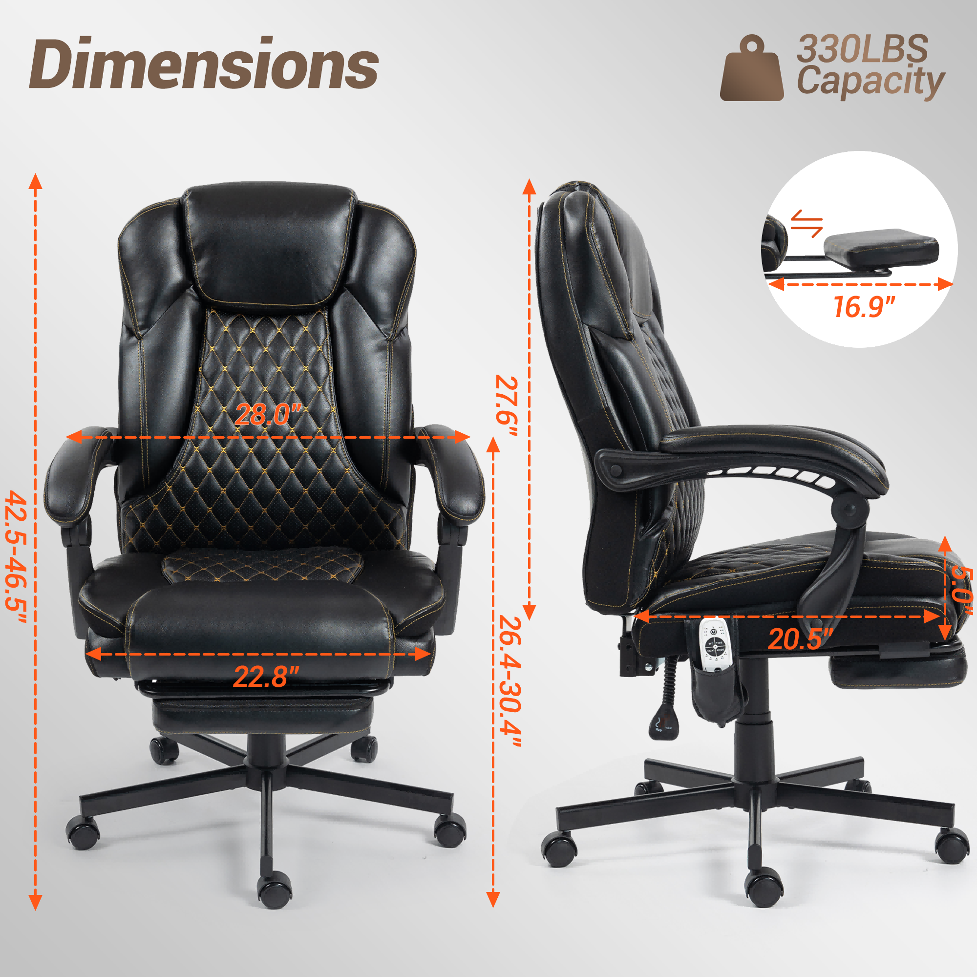WENTUM Massage Office Chair with Foot Rest, 6 Points Vibration Heating Executive Chairs Ergonomic Home Office Desk Chair, Black