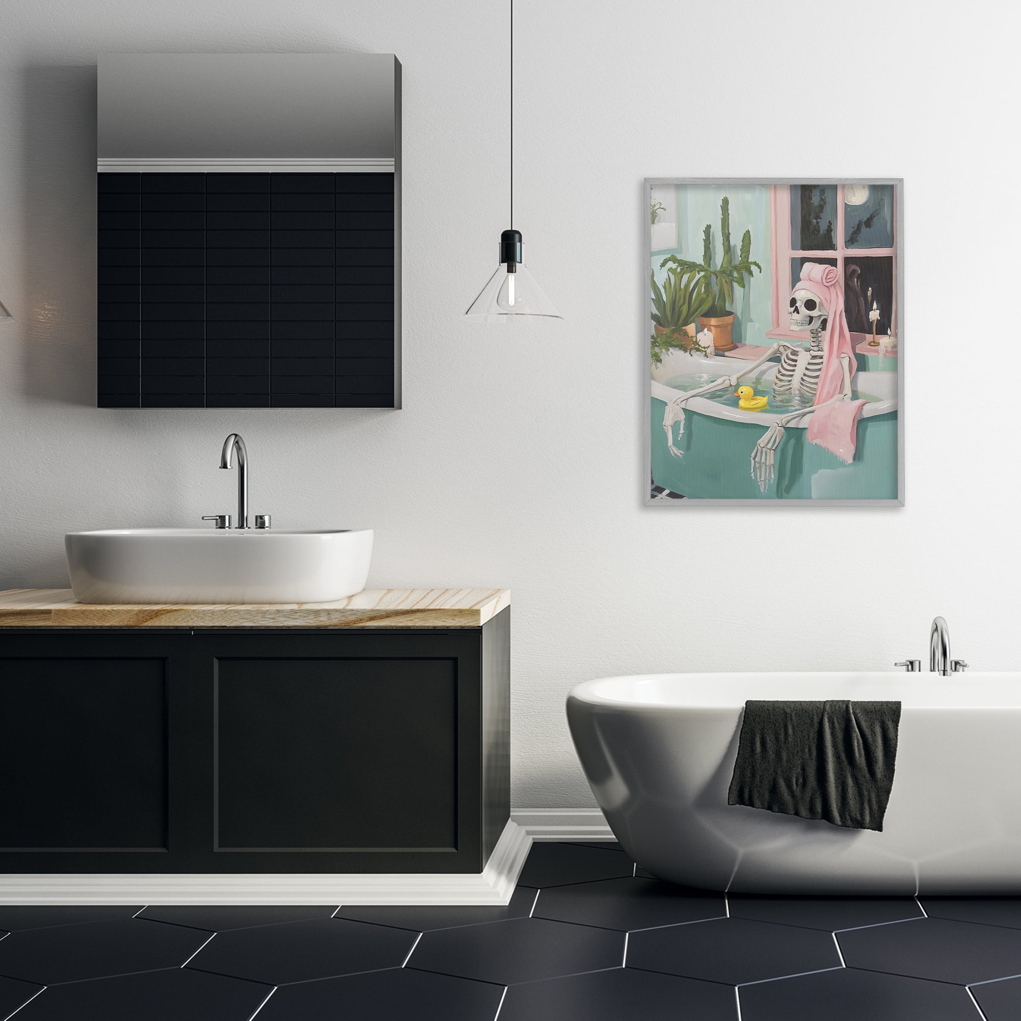 Stupell Industries Midnight Soak Skeleton Gray Framed Giclee Art, design by The Prints Vibe