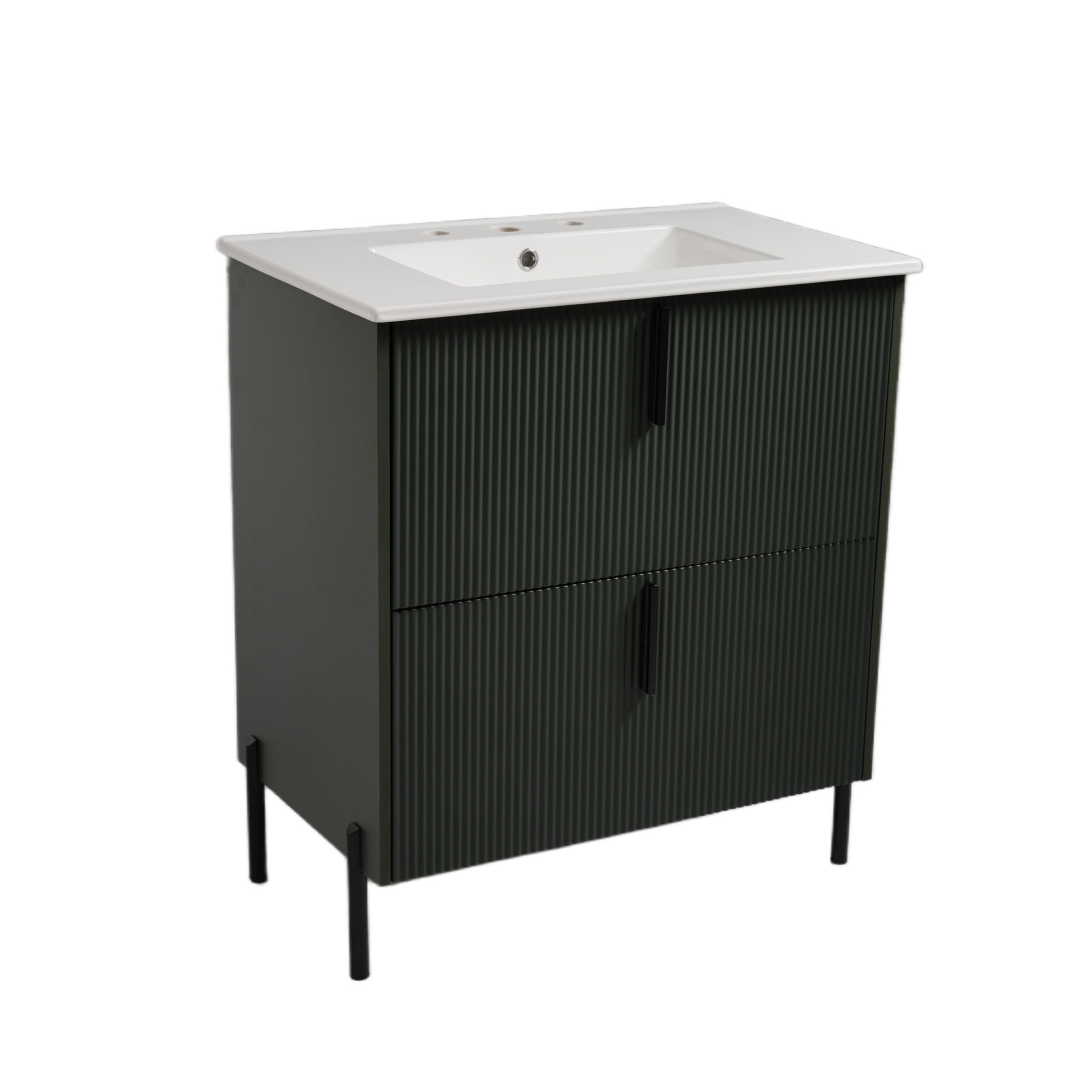 Christopher Knight Home 30" Green Bathroom Vanity with Ceramic Sink, Soft Close Drawers, Black Metal Legs