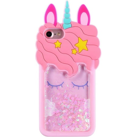 Mulafnxal Quicksand Unicorn Case for iPhone SE 2022/2020/7/8 4.7" Silicone 3D Cartoon Animal Cover Kids Girls Cute Cool Bling Glitter Kawaii Character Fashion Cases Skin for iPhone SE 2022/2020/7/8