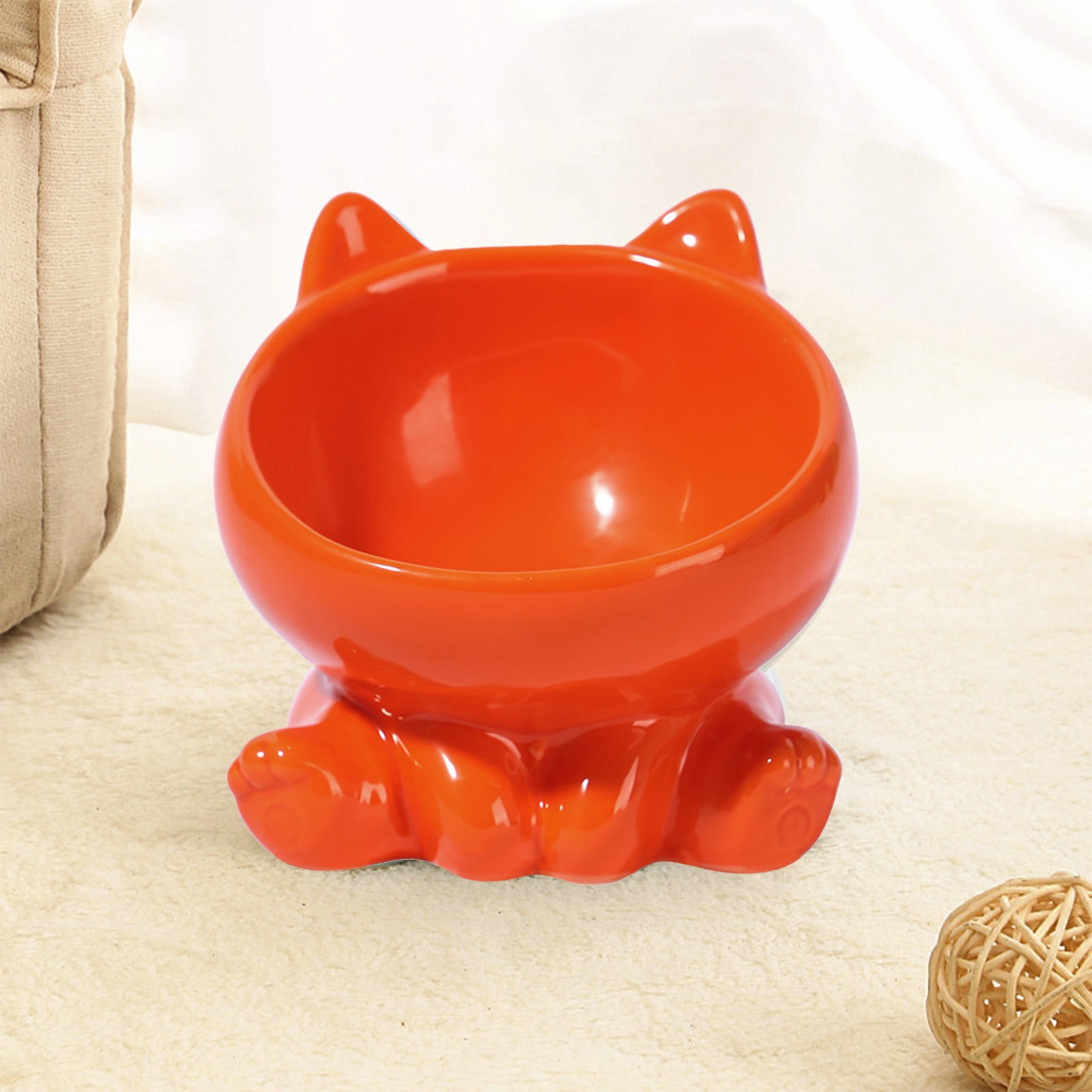 Lunxisen 3 Pcs Elevated Cat Food Bowl, Ceramic Raised and Tilted Water Bowl, Anti Vomiting and Protect Pets' Spines Dishes for Small Dog, Fat Faced Cat, Kitten