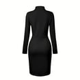 thumbnail image 4 of MORTTIC Women's Elegant Solid Color Long Sleeve Stand Collar Bodycon Midi Dress with Gold Buttons Side Slit Black，XL, 4 of 9