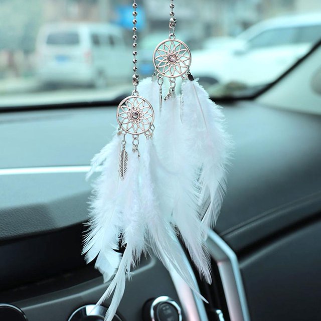 SharkTRUE Attrape-Rêves Miroir Suspension Voiture Accessoire Intérieur Plume Chanceux
