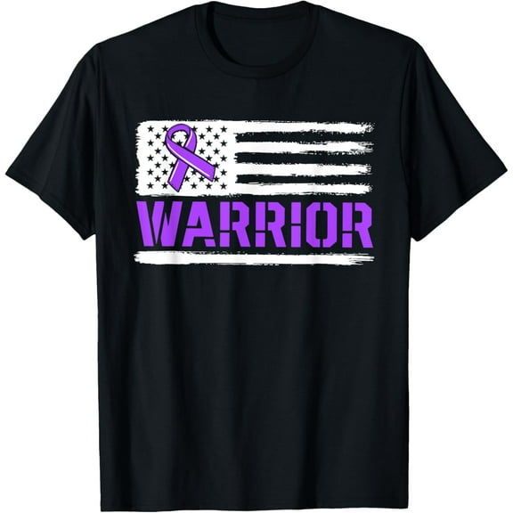 men and women can wear，Warrior Flag Purple Support Pancreatic Cancer Awareness T-Shirt
