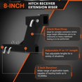 thumbnail image 3 of 10000lbs 8-Inch Hitch Receiver Extension Riser, 2 Inch Receiver with 8 Inch Drop, Adjustable 9" or 11" Length, Dual Pinhole Design, 3-Pack Hitch Pins and Universal Trailer Cap, B, 3 of 7