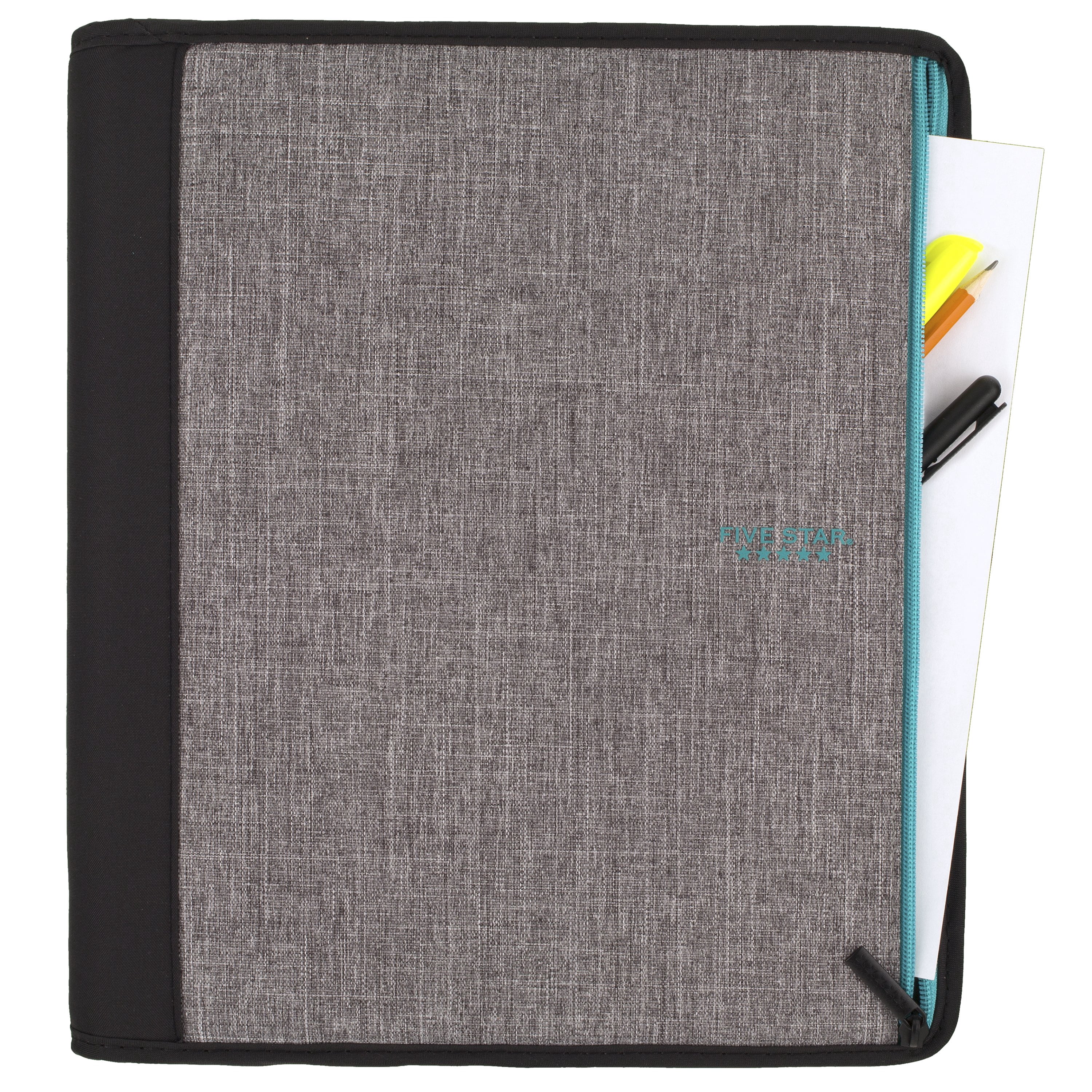 Five Star Color Pop 2" Sewn Zipper Binder Plus Zipper Pouch, Fabric, 605 Sheet Capacity, Round Rings, Teal Blue