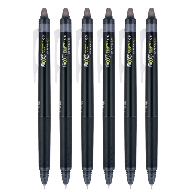 Bolígrafos de tinta de gel PILOT FriXion Synergy Clicker de 0,5 mm, color negro, paquete de 6