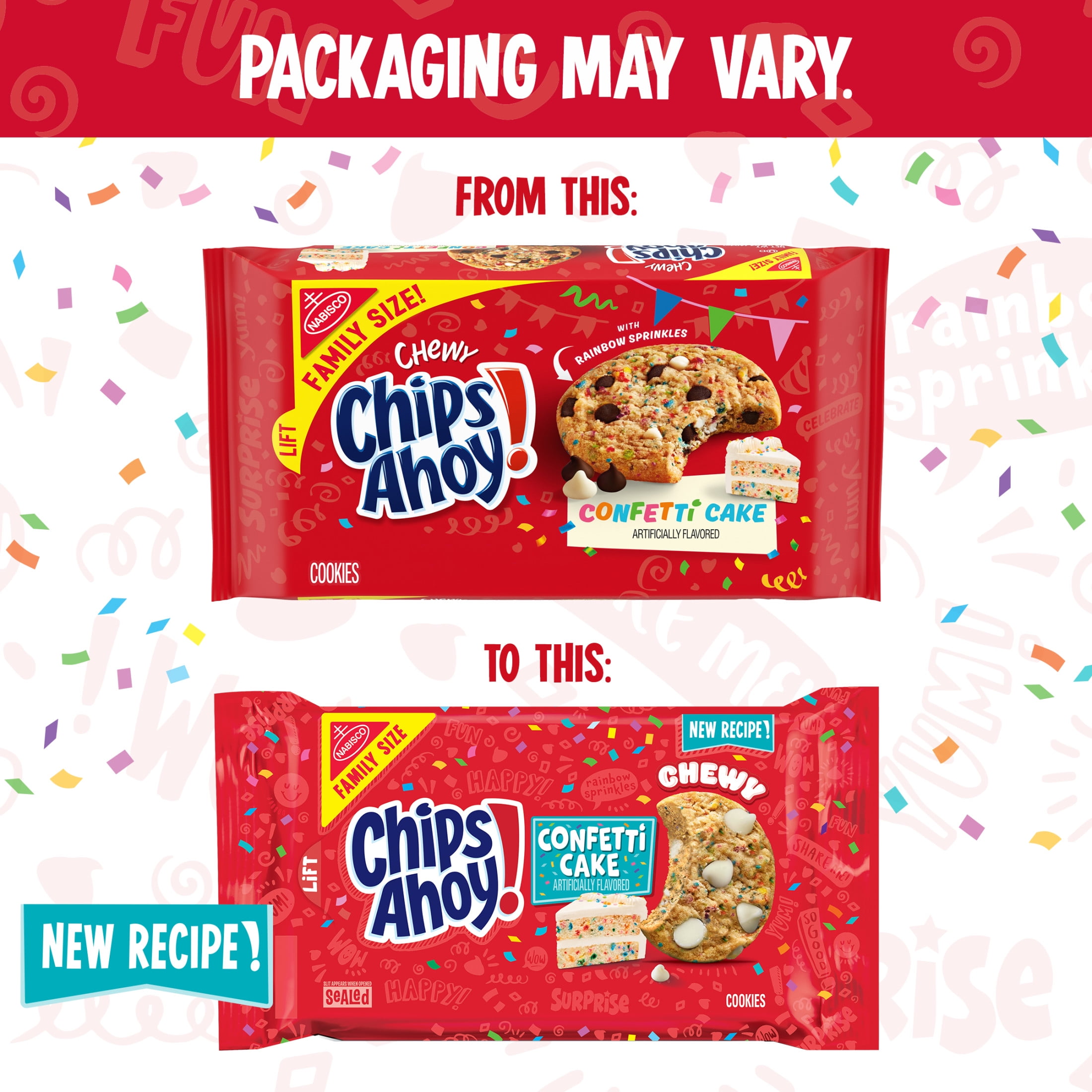 (3 pack) CHIPS AHOY! Chewy Confetti Cake Cookies with Rainbow Sprinkles, Family Size, 14.38 oz