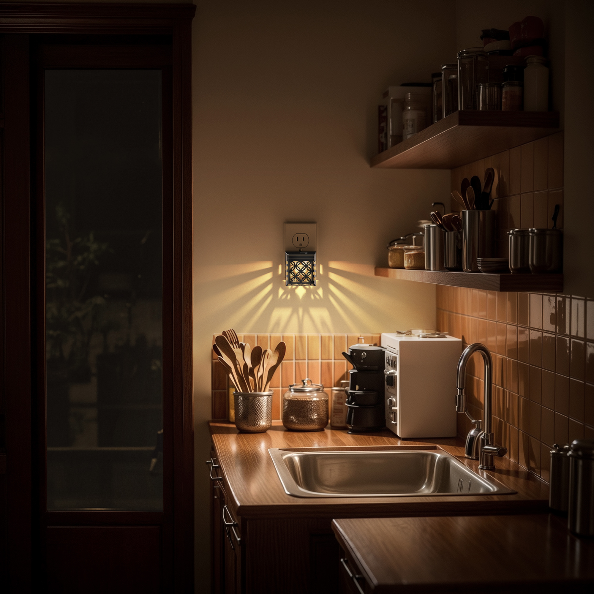 YANSUN 2 pack Black Warm White 3000K Plug in Night Light with Dusk to Dawn Sensor, Solar Style Night Light with Dimmer, for Bedroom Stairwell Kitchen