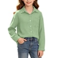 thumbnail image 3 of Lutiedan Button Down Shirts for Girls Classic Long Sleeve Collared Shirt Casual Solid Color Texture Cardigan Size 3-14,Green, 3 of 8