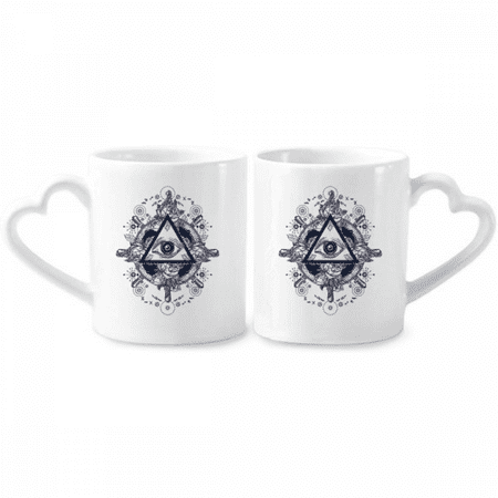 

Eye Flower Triangle Art Pattern Couple Porcelain Mug Set Cerac Lover Cup Heart Handle
