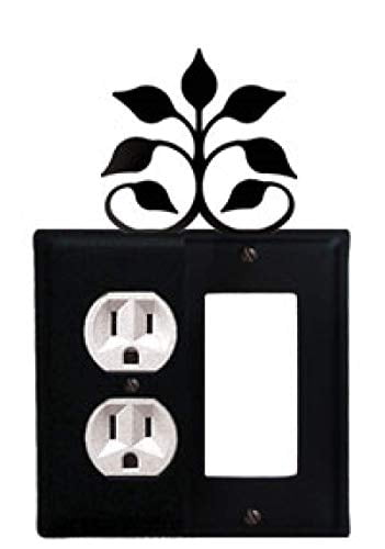 Village Wrought Iron EOG-109 8 Inch Leaf Fan - Single Outlet and GFI Cover Black