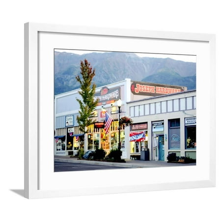 Historic Stores at Night on Main Street in Small Town of Joseph, Wallowa County, Oregon, USA Framed Print Wall Art By Nik