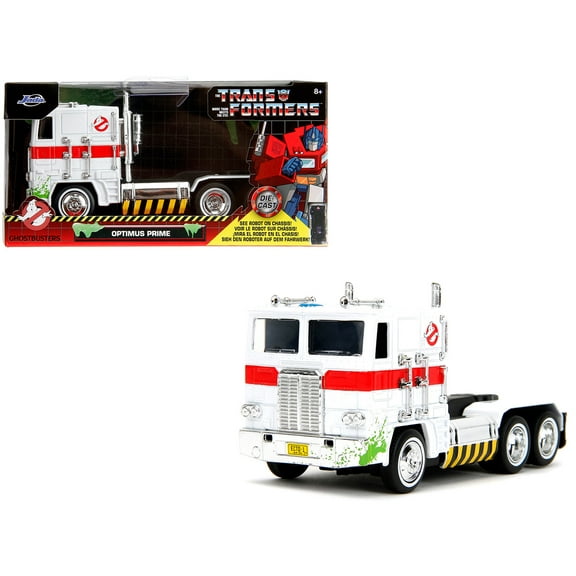 G1 Autobot Optimus Prime Truck White with Robot on Chassis from "Transformers" TV Series - "Ghostbusters" (1984) Movie Crossover "Hollywood Rides" Series Diecast Model by Jada