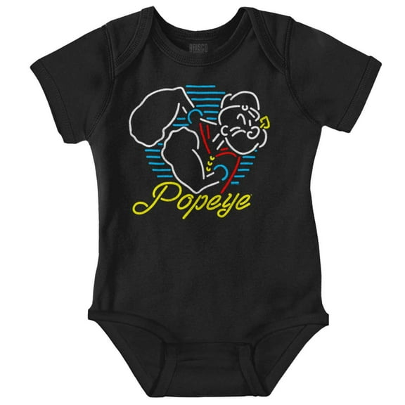 Popeye Neon Sign Sailor Cartoon Romper Boys or Girls Infant Baby Brisco Brands NB