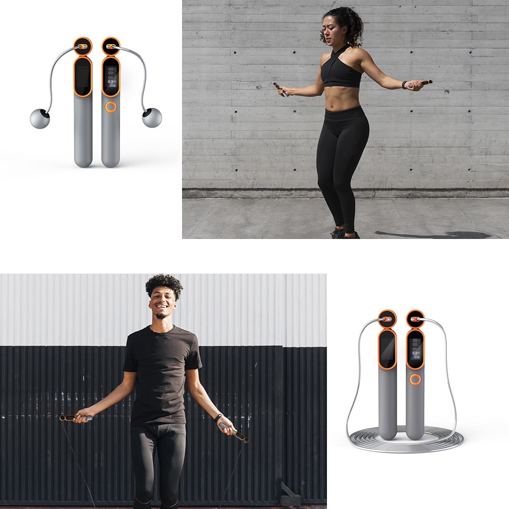Cordless Jump Rope with Counter, 2 In 1 Weighted Ropeless Skipping Rope for Kids Women Men, Adjustable Digital Smart Jump Ropes for Fitness Workout Boxing Speed Training Crossfit Home Gym Orange