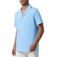 thumbnail image 4 of INSPIRE CHIC Men's Linen Shirts Camp Collar Short Sleeve Button Down Summer Beach Shirts S Blue, 4 of 6