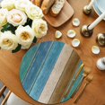 thumbnail image 2 of Teal Brown Blue Wooden Round Placemats Set of 8 for Dinning Tables,Heat-proof Braided Table Mats 15 Inch,Farmhouse Vertical Striped Art Washable Place Mat for Kitchen Restaurant Party Table Decor, 2 of 9