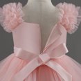 thumbnail image 4 of Birthday Party Dress for Girls, Short Sleeve Round Neck Ruffled Lace Embroidery Mesh Princess Bow Skirt in Light Blue, Size 90, 4 of 9