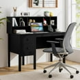 thumbnail image 4 of Black Desk with Drawers & Hutch, Modern Home Office Desk with Power Outlets, USB Ports & Type-C, Writing Study Desk with 5-Cubby Hutch, Computer Workstation Makeup Vanity Desk, 4 of 18