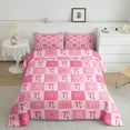 thumbnail image 2 of jejeloiu Pink Monogrammed S Queen Comforter Set,Chic Bowtie Bow Bedding Sets,Cartoon Geometric Check Bedding Comforter Set For Girl Teens,Ultra Soft Bedroom Decor Reversible,3-Piece, 2 of 8