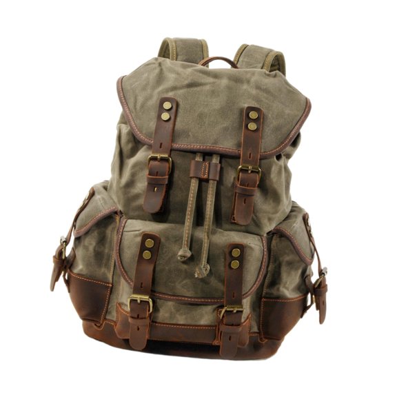 Mornei Canvas Backpack Casual Daypack Outdoor Portable Men Women Hiking Travel Rucksack Dark Green