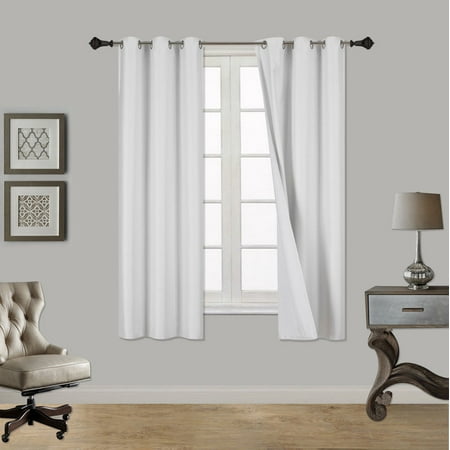 (SSS) 2-PC White Solid Blackout Room Darkening Panel Curtain Set, Two (2) Window Treatments of 37