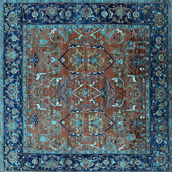 Ahgly Company Indoor Square Oriental Light Blue Industrial Area Rugs, 5' Square