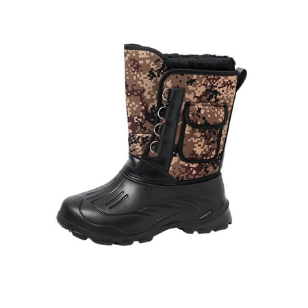 

Ritualay Men Casual Mid Calf Boot Waterproof Rain Shoe Fishing Cold Weather Plush Lining Yellow Without Steel Spikes 9.5