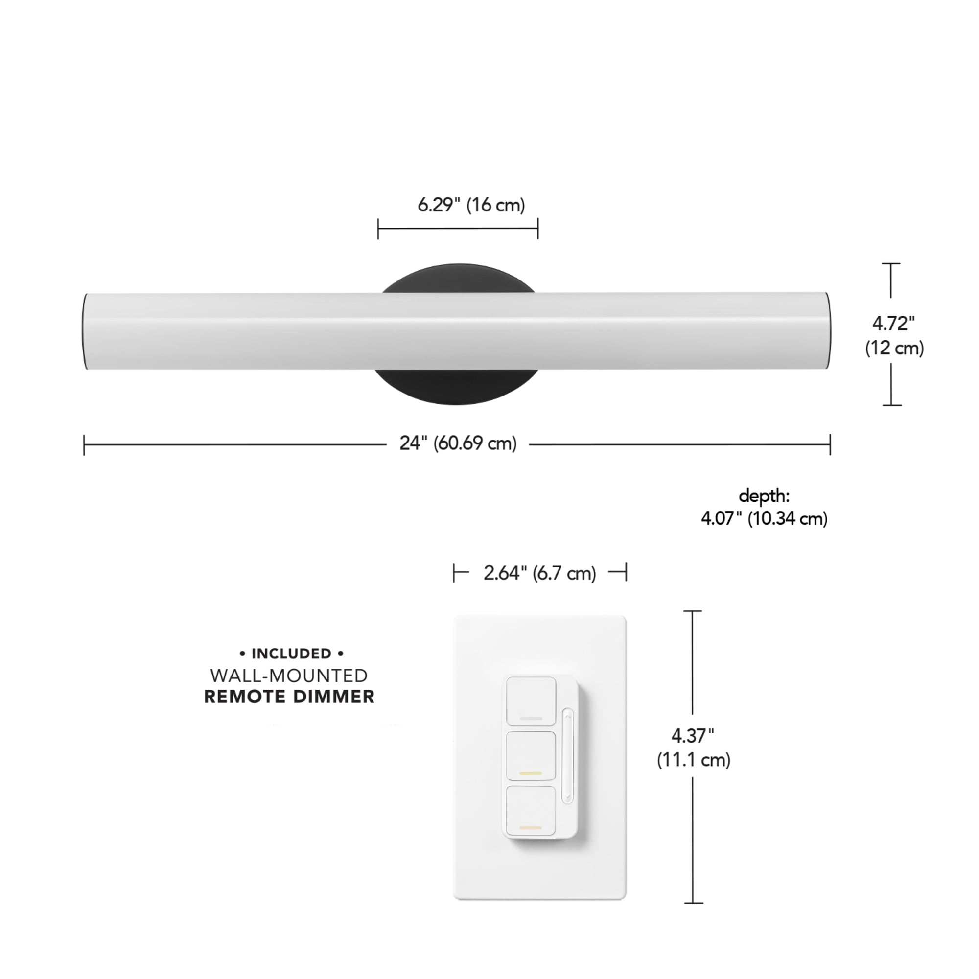 Globe Electric 24" Black Dimmable Color Adjustable LED Integrated Vanity Light with Wall Mount Dimmer Remote, 91005759