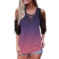 thumbnail image 1 of Camisetas gráficas para mujer, camiseta de manga corta con empalme de encaje con estampado informal Vintage, blusa cruzada holgada con hombros descubiertos Pompotops hkajfhjk468100, 1 of 1