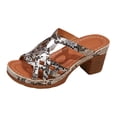thumbnail image 5 of Rokment Women's Snakeskin Platform Chunky Block High Heels Dress Slip on Sandals for Ladies Trendy Casual Leather Hollow out Slides Heeled Summer Shoes 2026 Silver Size 8, 5 of 6