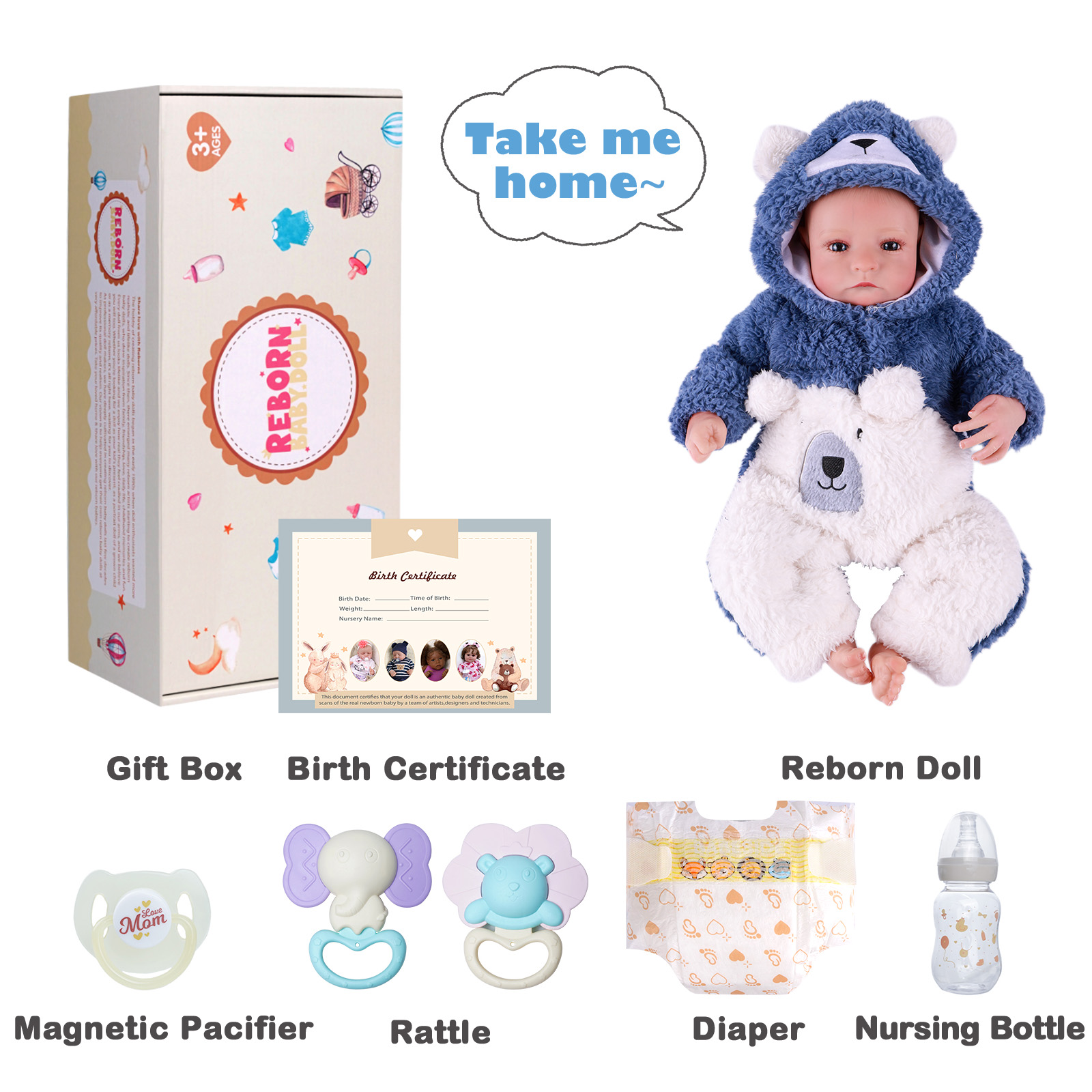 RSG Muñeca Bebé Reborn Realista de 20 Pulgadas, Hecha a Mano, Cuerpo de Tela Suave, Silicona Realista con Juguete y Caja de Regalo para Niños 2