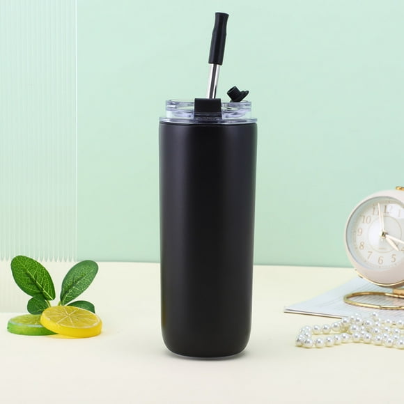 CozyQx Bottle Double Layer Stainless Steel Portable Flip Cover insulation Cup Creative American Straw Cup Long Lasting Paint Double Drinking Cup Cover