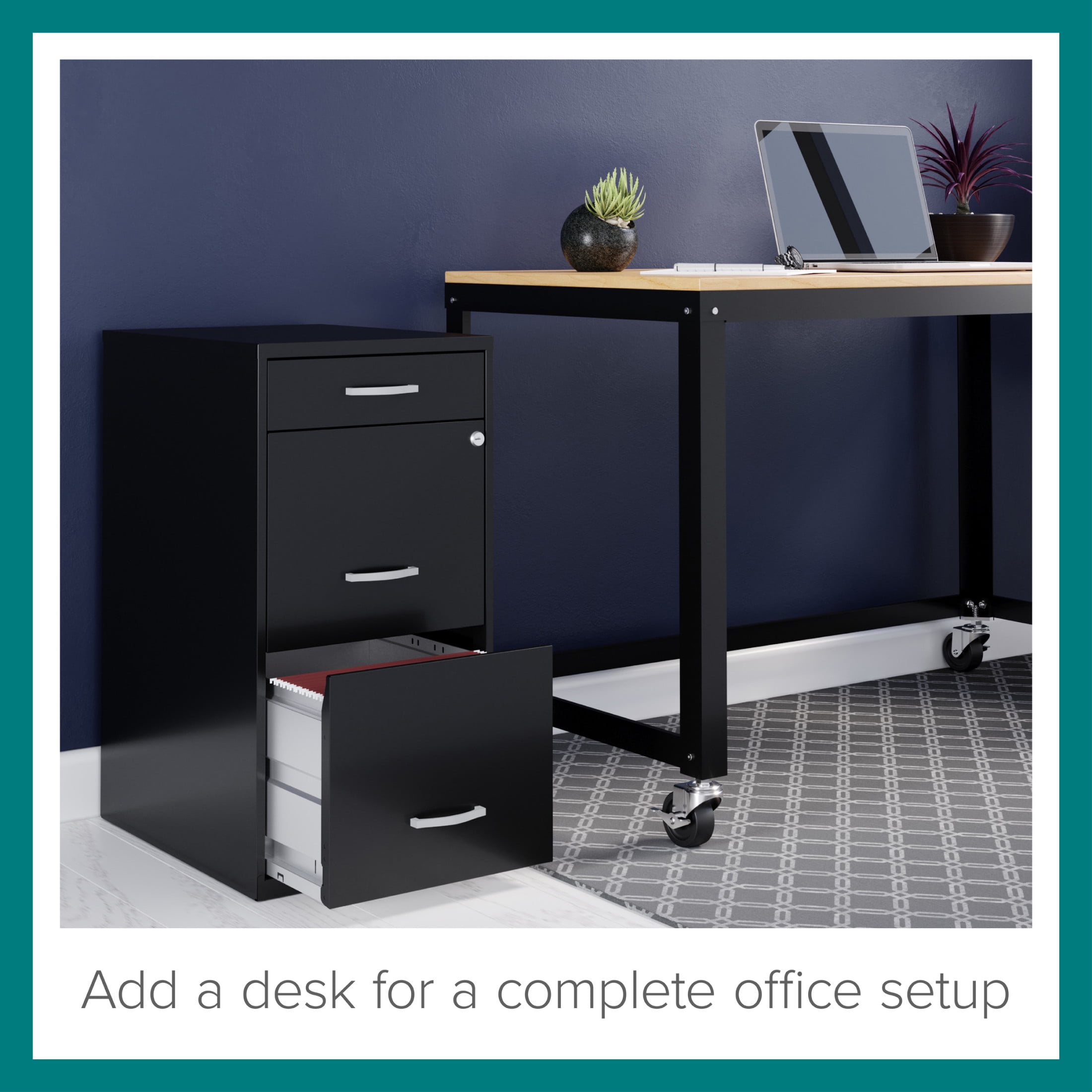 Space Solutions 3 Drawer Letter Width Vertical File Cabinet with Pencil Drawer, Black